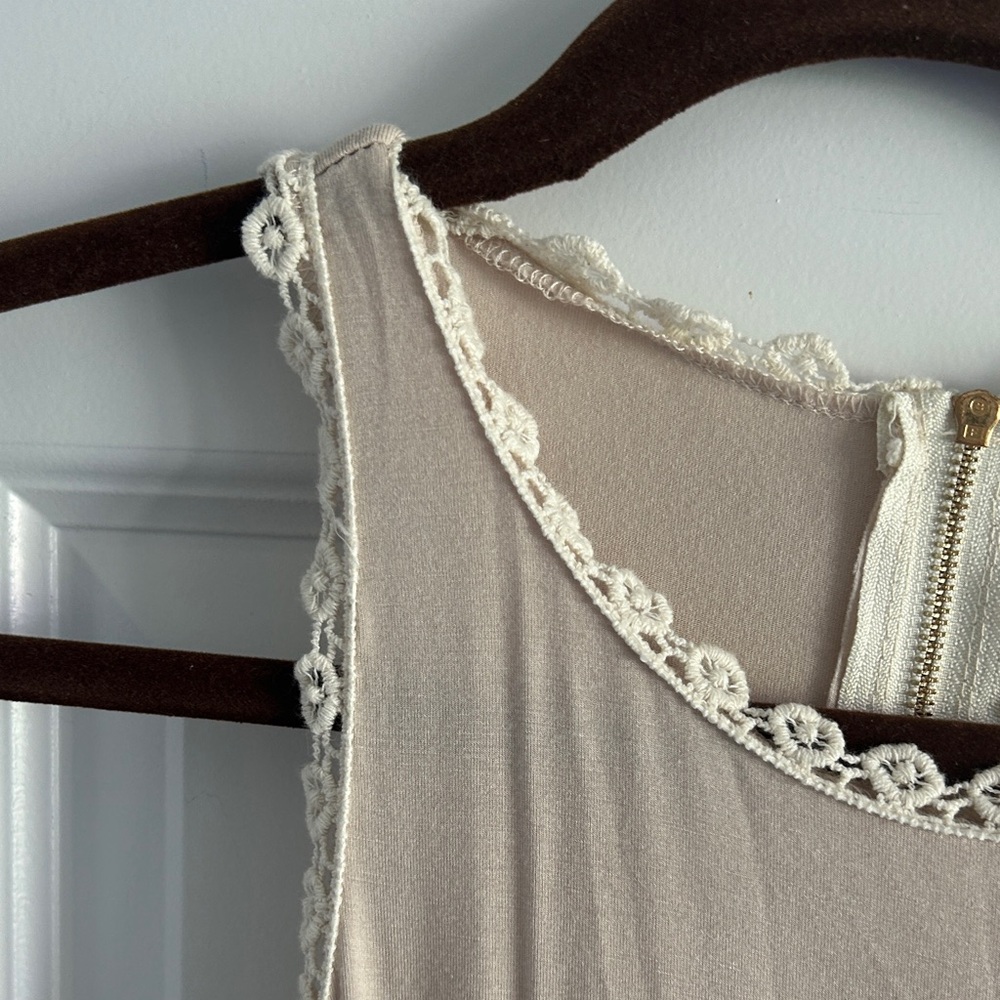 POL BOHO Sleeveless Lace-Trim Beige Swing Tank Top size small - Picture 4 of 5